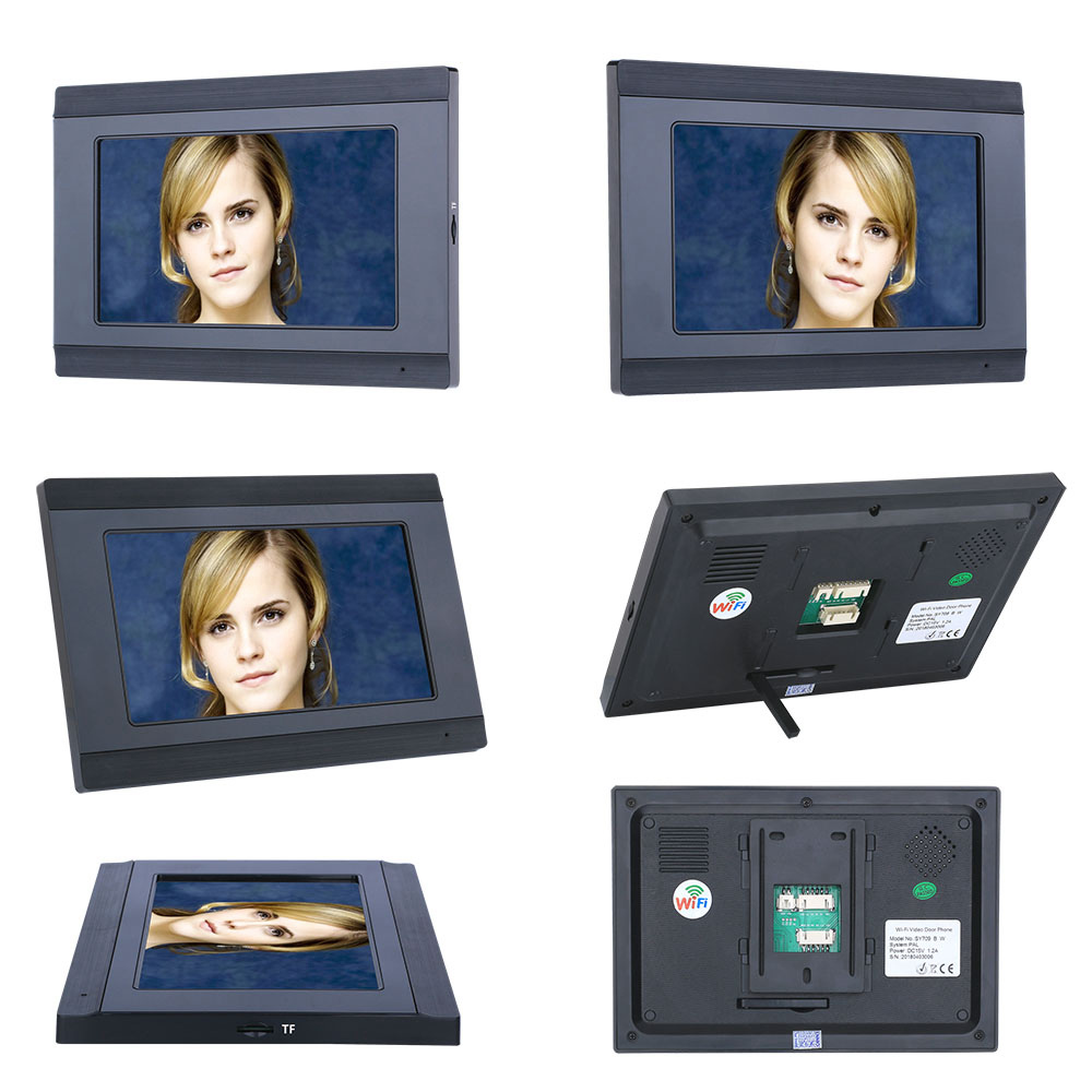 SY709BMJS21 7 Inch Wired Wifi RFID Password Video Doorbell Intercom Kit 2-Camera 1-Monitor - Black US Plug