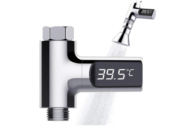 LED Digital Shower Thermometer Battery Free Real-time Water Celsius Thermometer Monitor 360 Degree Rotatable for Kids Adults - Silver