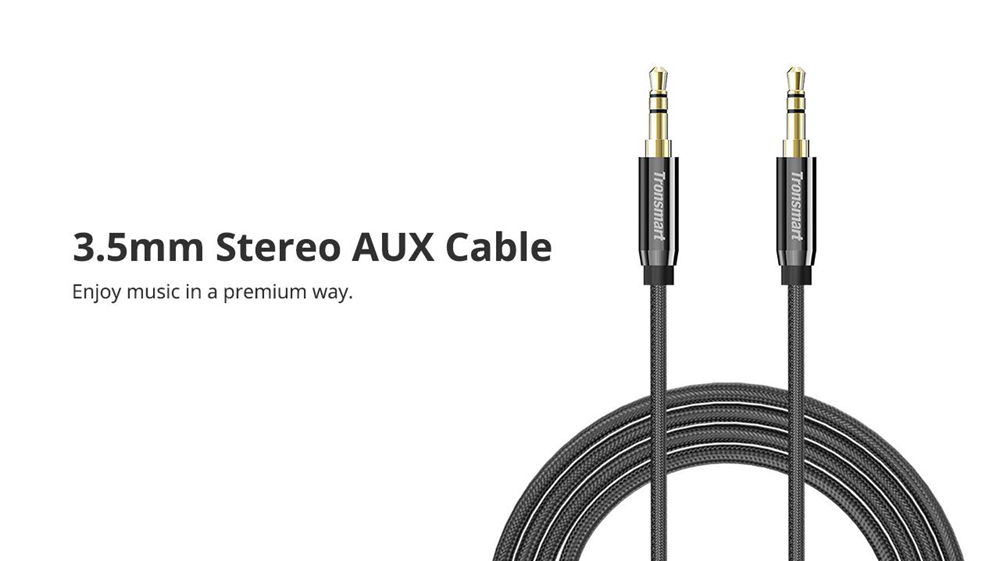 Tronsmart S3C01 3.5mm Male to Male Premium AUX Audio Cable 4ft/1.2m for Headphones, iPods, iPhones, iPads - Black