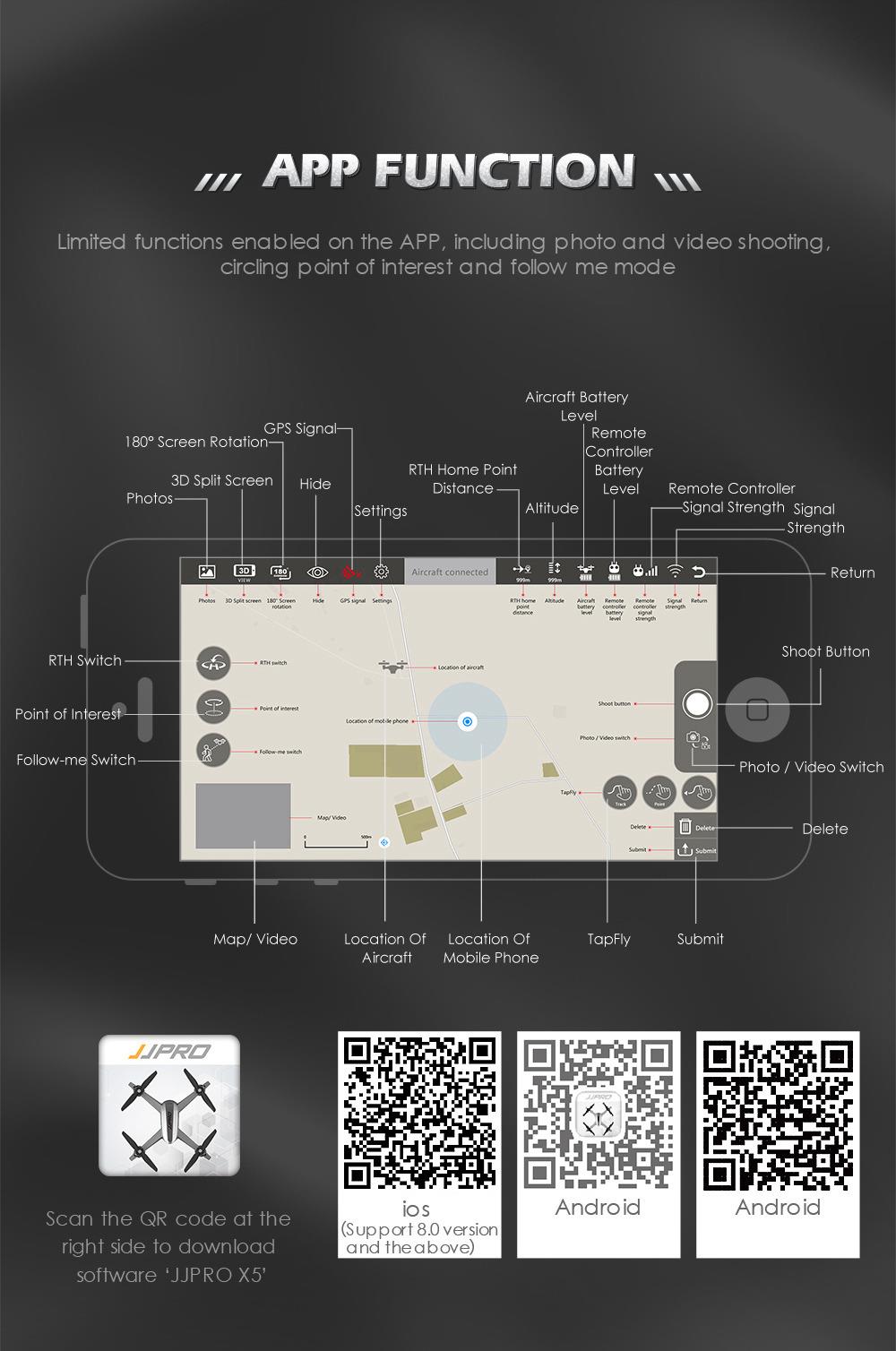 JJRC JJPRO X5 EPIK 5G WIFI 1080P FHD FPV One-Axis Gimble with GPS Follow Me Mode RC Quadcopter RTF - Two Battery