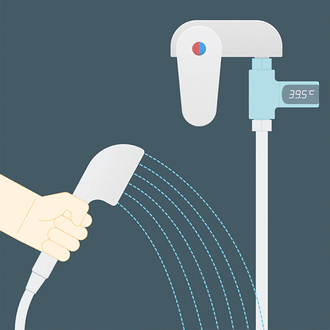 LED Digital Shower Thermometer Battery Free Real-time Water Celsius Thermometer Monitor 360 Degree Rotatable for Kids Adults - Silver