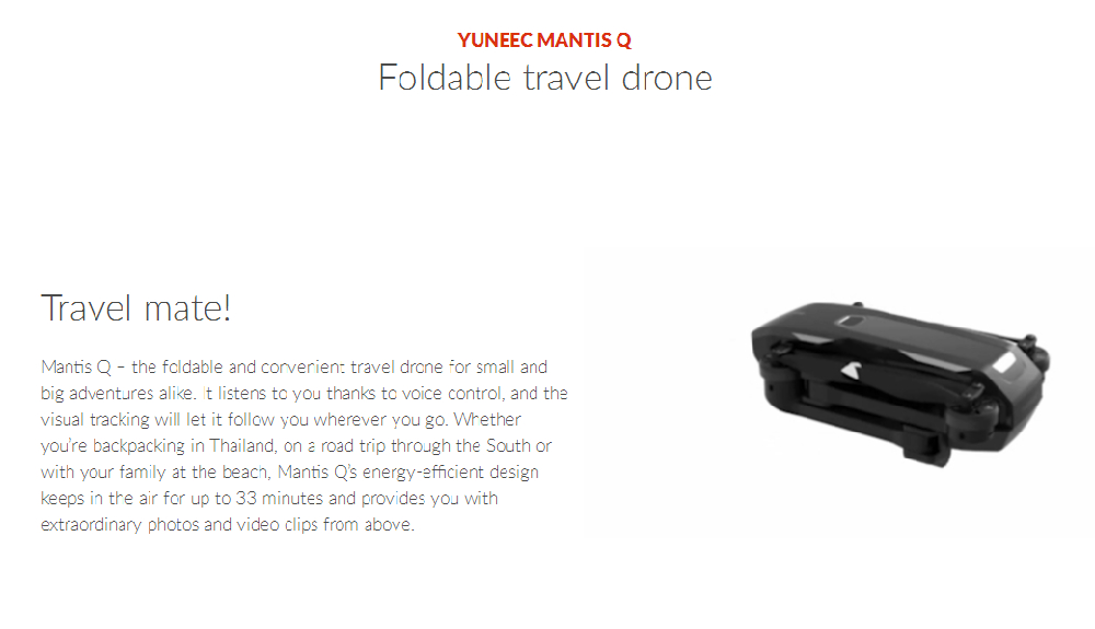 Yuneec Mantis Q GPS WiFi 4K HD FPV Foldable RC Quadcopter with 33mins Flight Time RTF