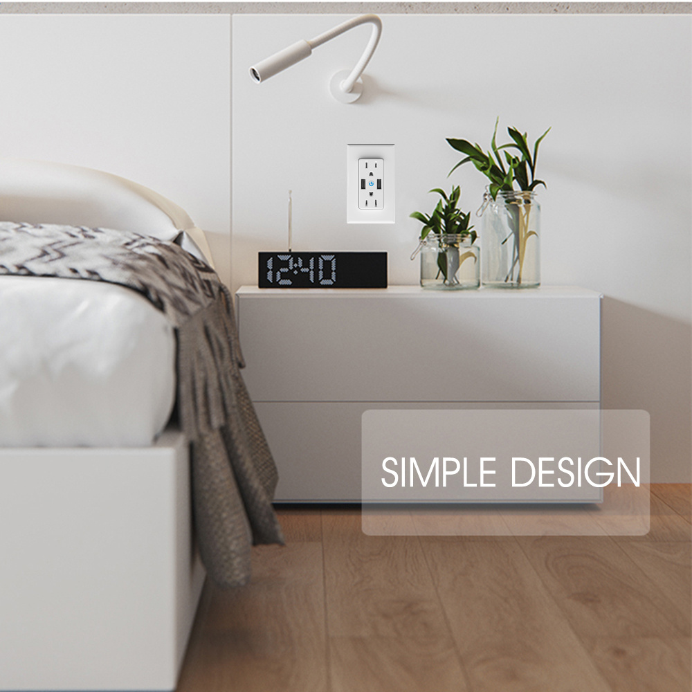 Geekbes Smart Wall Socket WiFi Remote Control Wall Outlet Socket with 2USB Charging Port Works with Amazon Alexa & Google Home - White/US Plug