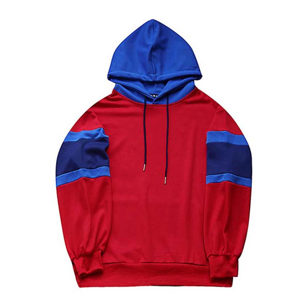 Men's Fashion Leisure Spell Color Hoodie Casual Loose Chemical Fiber Cotton Size XXL - Red