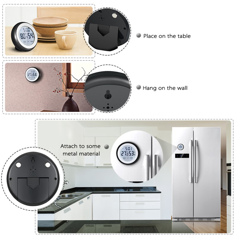 Electronic Temperature and Humidity Count Display Thermometer with Clock Alarm Function - Black