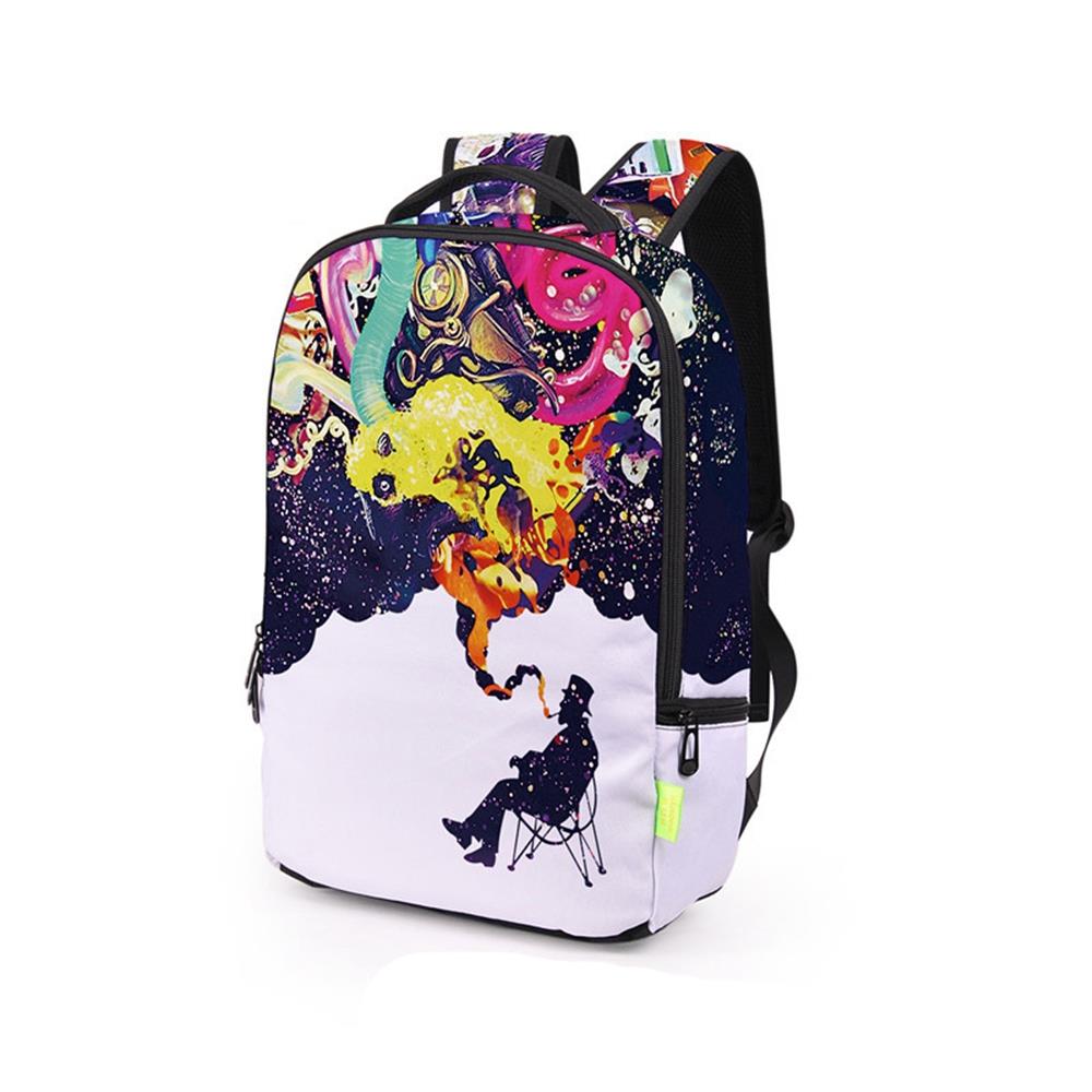 3D Creative Printed Smoking Men Pattern Men And Women Rucksack Travel Satchel Backpack - Multi Color