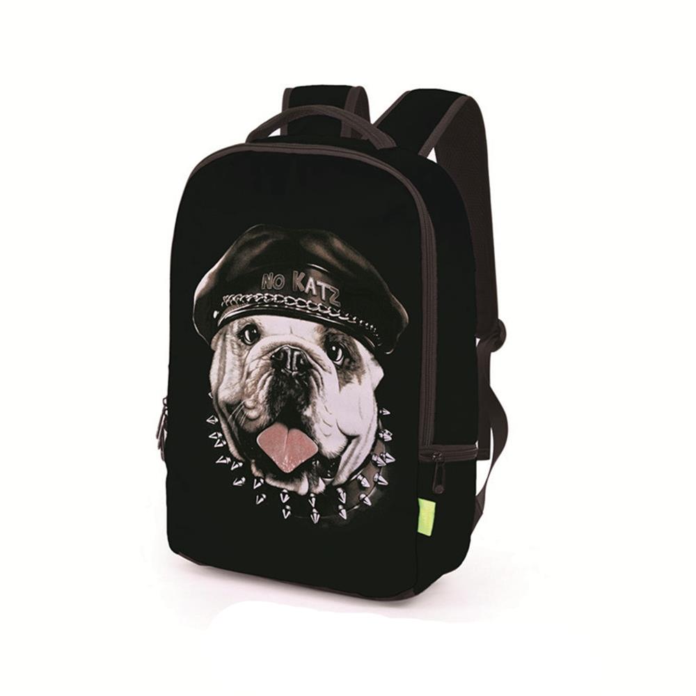 3D Creative Printed Naughty Dog Pattern Men And Women Rucksack Travel Satchel Backpack - Black