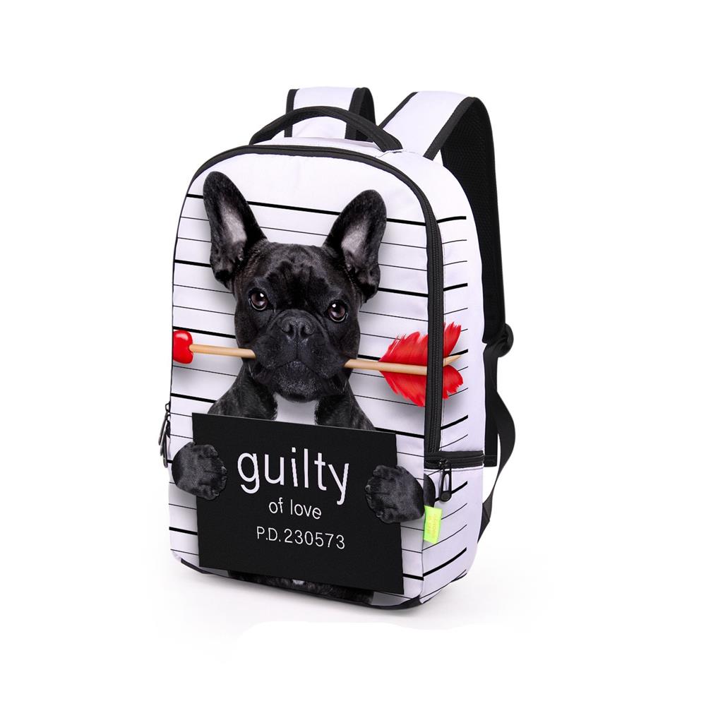 3D Printed Sad Dog Pattern Backpack White