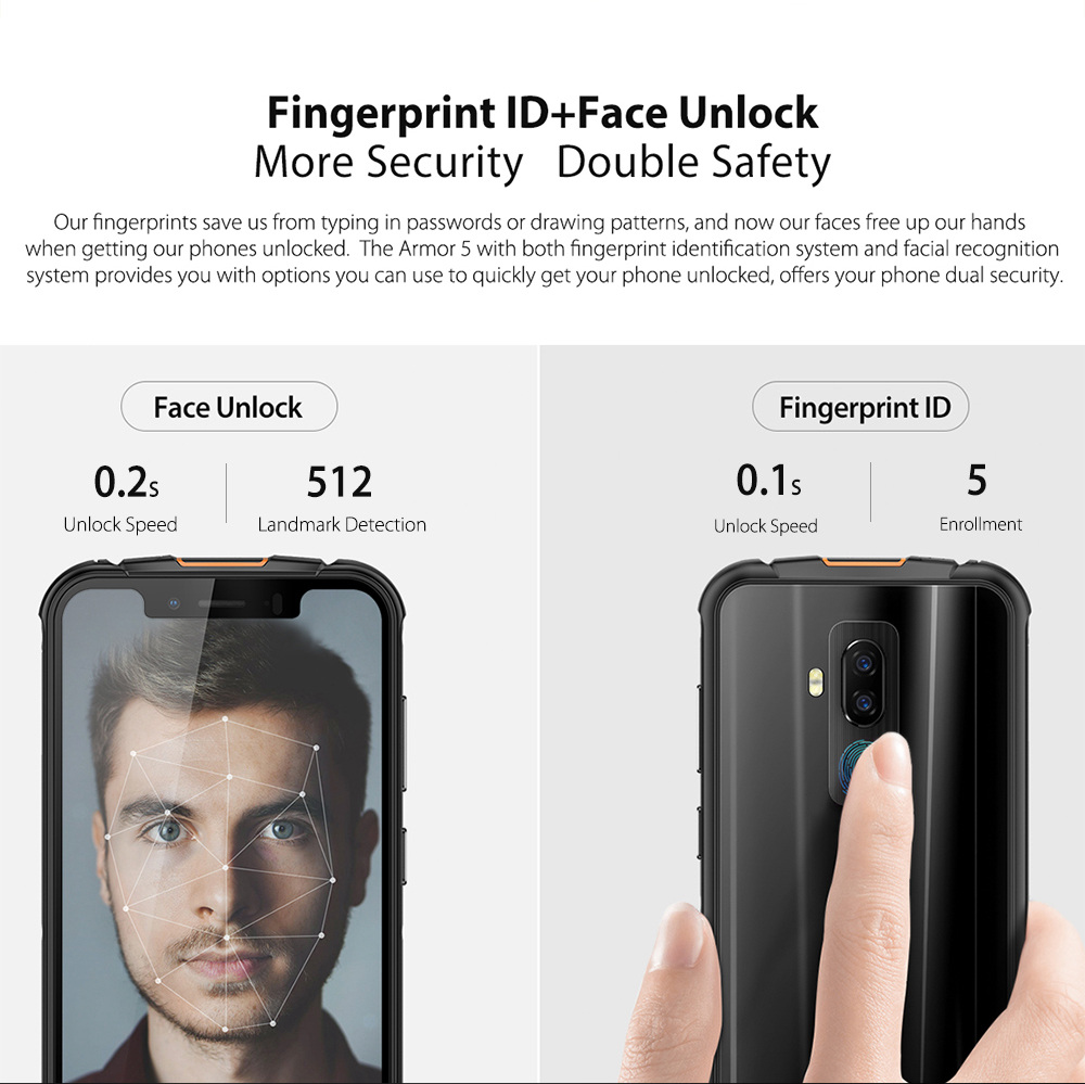 [HK Stock]Ulefone Armor 5 5.85 Inch 4G LTE Smartphone MT6763 4GB 64GB 16.0MP+5.0MP Dual Rear Cameras Android 8.1 IP68 Wireless Charging 5000mAh Type-C NFC - Blue