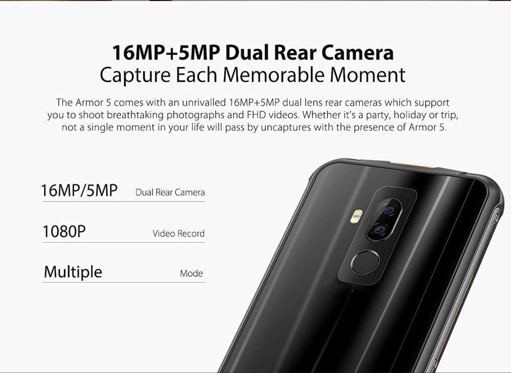[HK Stock]Ulefone Armor 5 5.85 Inch 4G LTE Smartphone MT6763 4GB 64GB 16.0MP+5.0MP Dual Rear Cameras Android 8.1 IP68 Wireless Charging 5000mAh Type-C NFC - Blue
