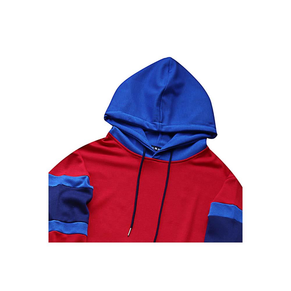 Men's Fashion Leisure Spell Color Hoodie Casual Loose Chemical Fiber Cotton Size XXL - Red