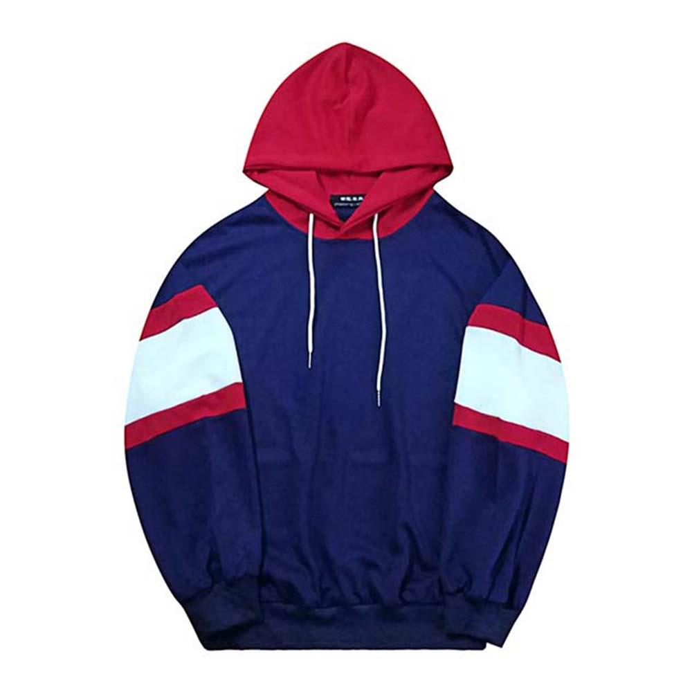 Men's Fashion Leisure Spell Color Hoodie Casual Loose Chemical Fiber Cotton Size XL - Blue