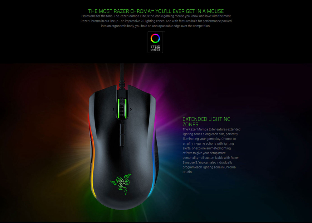 Razer Mamba Elite Right-Handed Gaming Mouse 5G Advanced Optical Sensor 16000DPI RGB Backlight With 9 Independent Programmable Buttons - Black