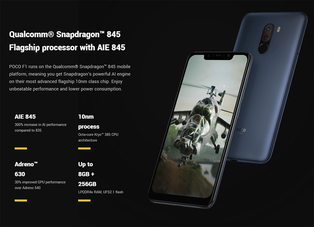 [HK Stock][Official Global Version]Xiaomi Poco F1 6.18 Inch 4G LTE Smartphone Snapdragon 845 6GB 64GB 12.0MP+5.0MP Dual Rear Cameras MIUI IR Face Unlock Type-C Fast Charge - Graphite Black