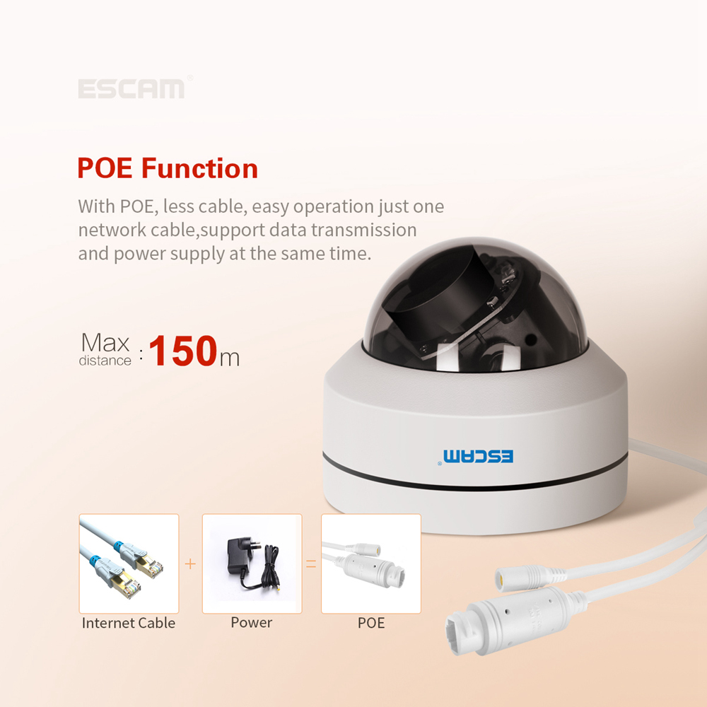 ESCAM PVR002 2MP HD 1080P IP PTZ Dome Camera 4X Zoom 2.8-12mm Lens Water Resistant Night Vision Motion Detection - White/US Plug