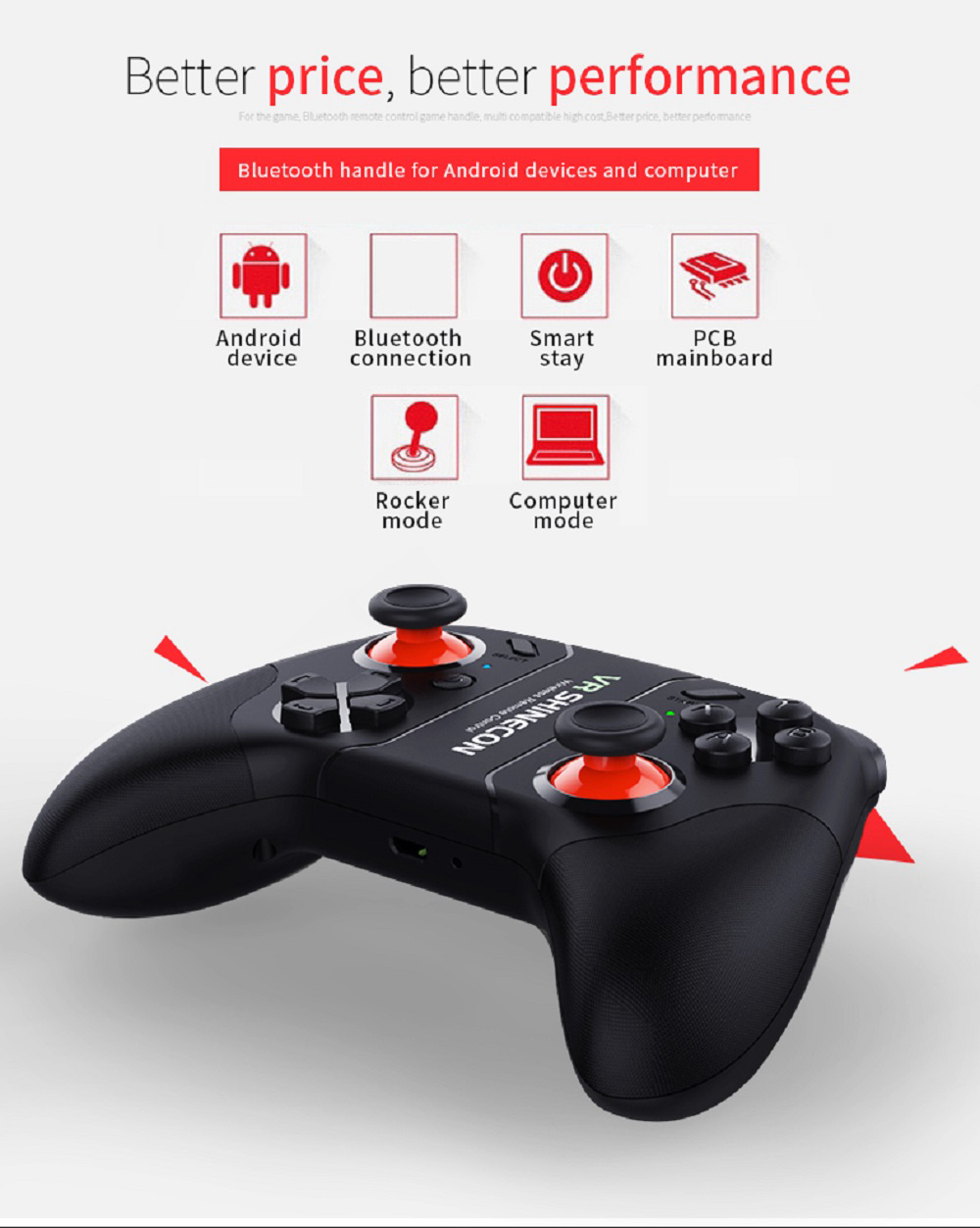 VR SHINECON SC-C08 Bluetooth VR Glasses Gamepad Wireless Handle Controller - Black