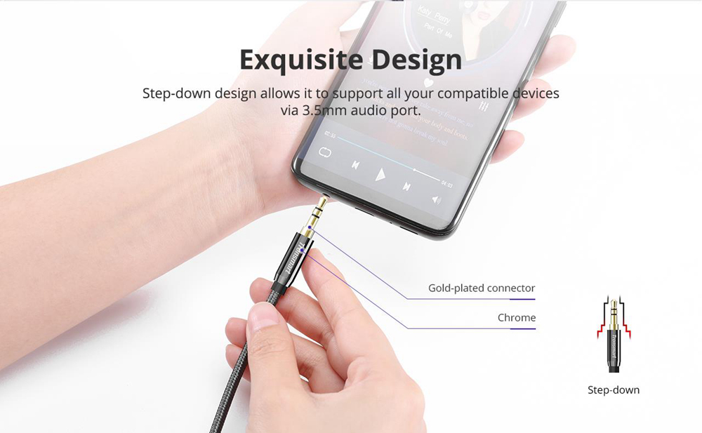 Tronsmart S3C01 3.5mm Male to Male Premium AUX Audio Cable 4ft/1.2m for Headphones, iPods, iPhones, iPads - Black