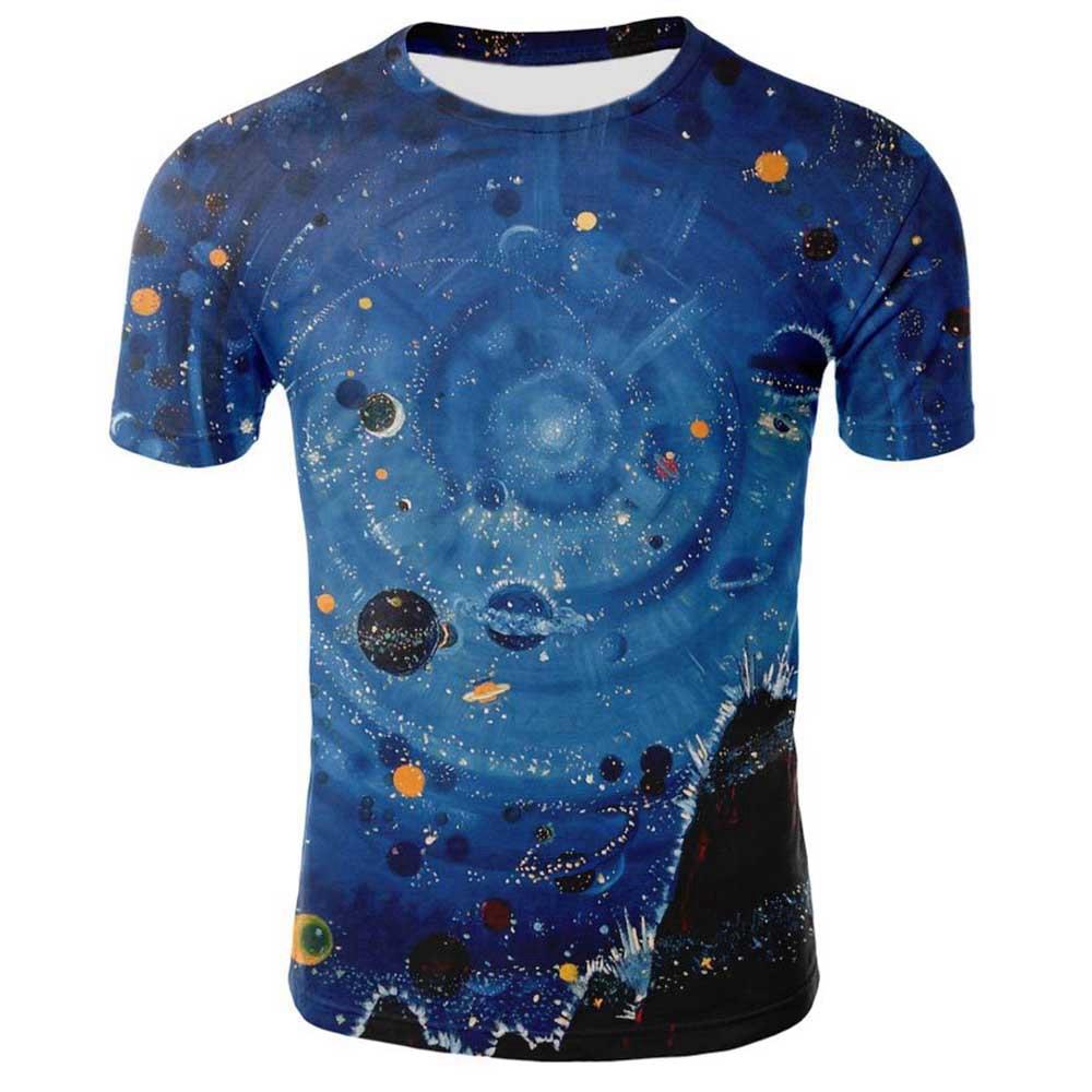 3D Printed Cosmic Starry Sky Men's T-shirt Blue