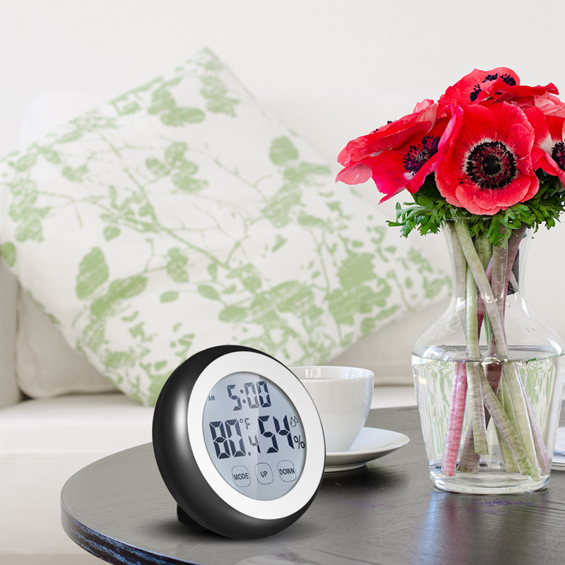 Electronic Temperature and Humidity Count Display Thermometer with Clock Alarm Function - Black