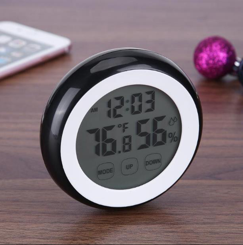 Electronic Temperature and Humidity Count Display Thermometer with Clock Alarm Function - Black