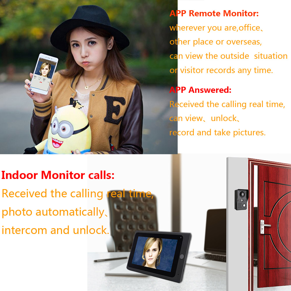 SY709BMJF21 7 Inch Wired Wifi Fingerprint RFID Password Video Doorbell Intercom Kit 2-Camera 1-Monitor - Black US Plug