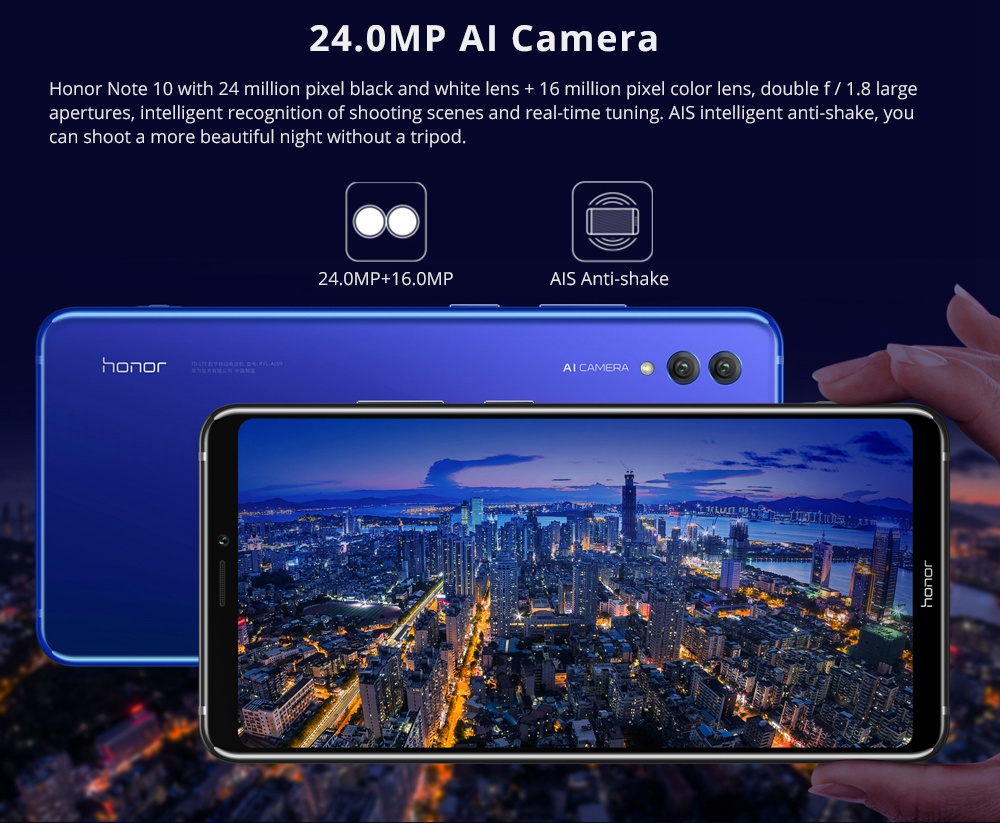 HUAWEI Honor Note 10 6.95 Inch 4G LTE Smartphone Kirin 970 6GB 128GB 24.0MP+16.0MP Dual Rear Cameras Android 8.1 Type-C Fast Charge NFC - Black