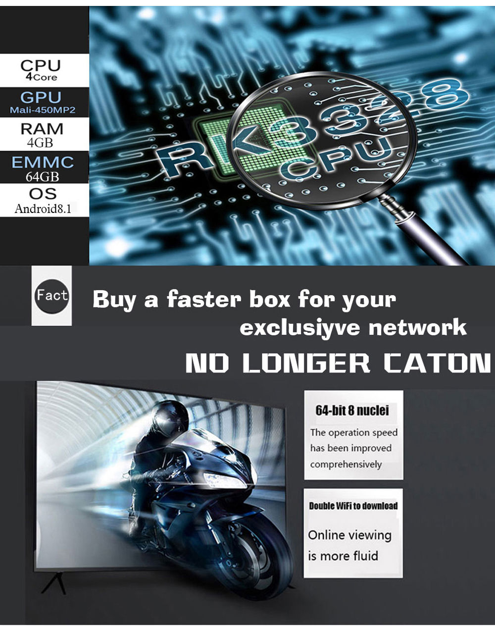 H96 MAX+ RK3328 Android 8.1 4GB/64GB KODI 17.6 TV BOX WiFi AC WIFI USB3.0