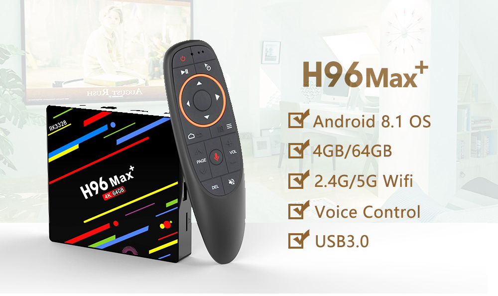 H96 MAX+ Android 8.1 RK3328 KODI 17.6 4GB/64GB 4K TV BOX Support YouTube Netflix Dual Band WiFi LAN USB3.0