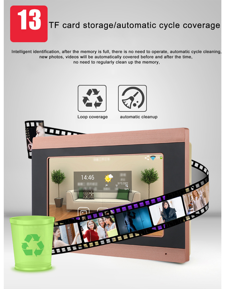 SY708G11 720P 7 Inch Video Door Peephole Camera Doorbell Intercom Kit 1-Camera 1-Monitor - Gold US Plug