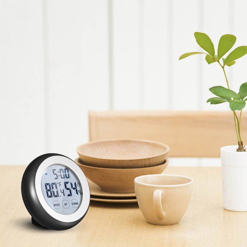 Electronic Temperature and Humidity Count Display Thermometer with Clock Alarm Function - Black