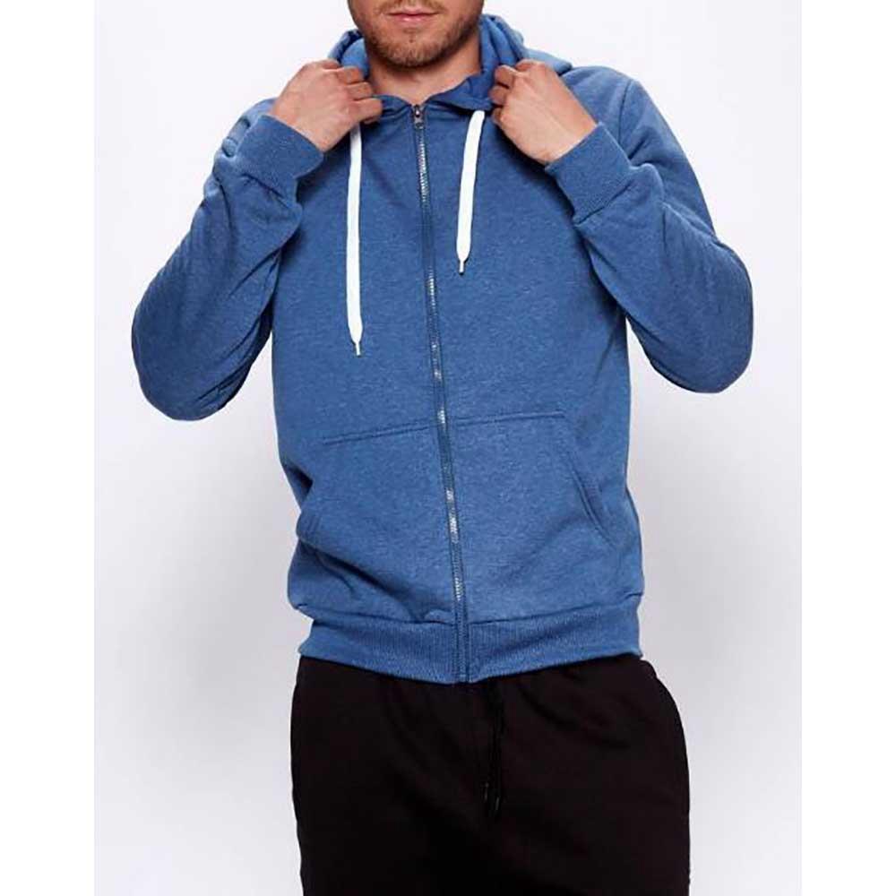 Men Casual Solid Color Long Sleeve Sweatshirt Zipper Hoodie Coat Size 2XL - Blue