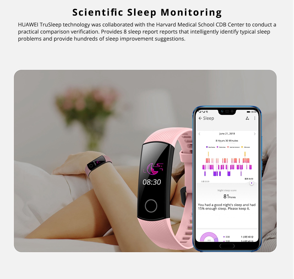 HUAWEI Honor Band 4 Smart Bracelet 0.95 Inch AMOLED Touch Large Color Screen 5ATM Heart Rate Monitor Swimming Posture Recognition - Black