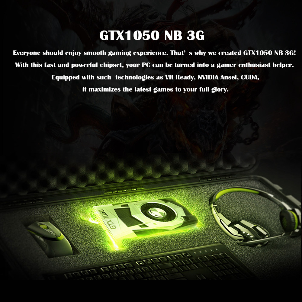 Colorful GTX 1050 NB 3G Video Graphics Card 1468-1607MHz 3GB GDDR5 7Gbps/96Bit DP+HDMI+DVI - Black