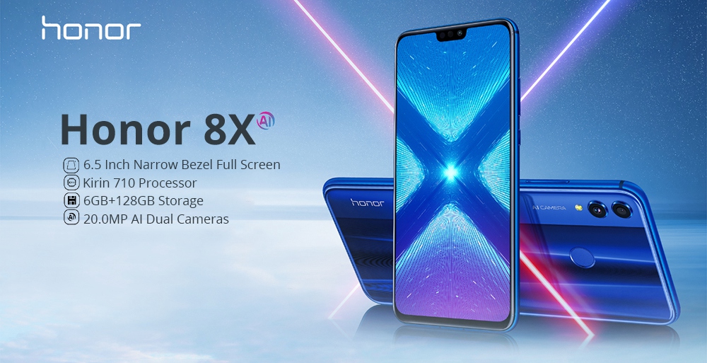 HUAWEI Honor 8X 6.5 Inch FHD+ Full Screen 4G LTE Smartphone Kirin 710 6GB 64GB Dual 20MP Rear Cameras Android 8.1 Touch ID - Blue