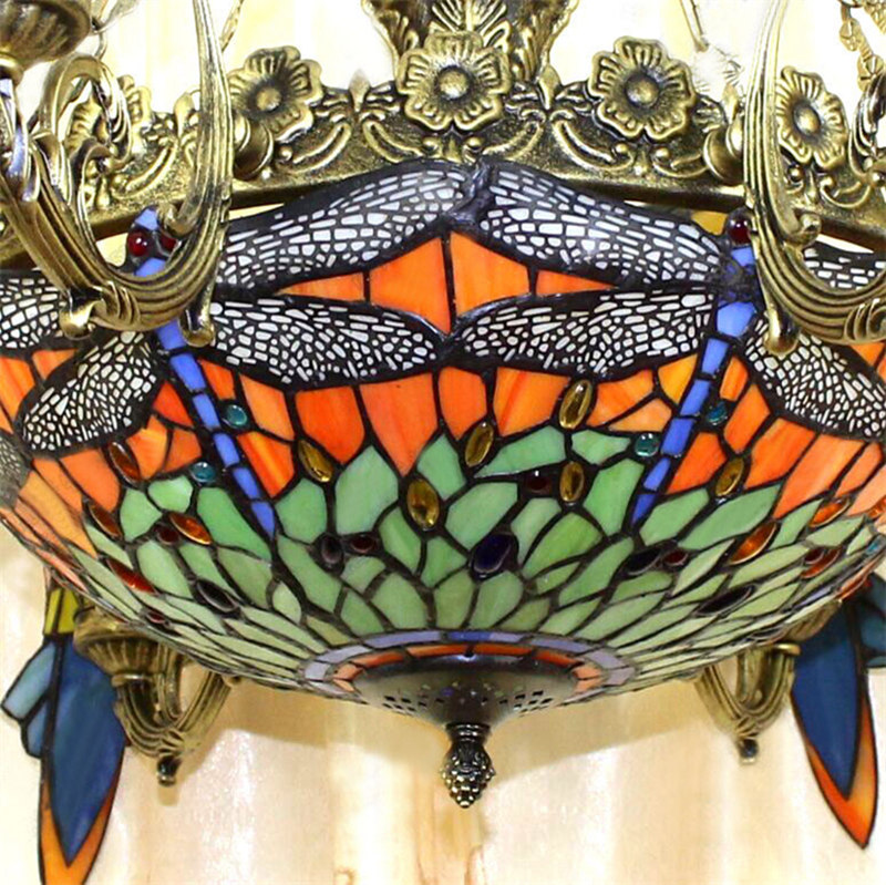 FUMAT Parrots Chandelier Stained Glass Lampshade European Classic Hanging Lamp Tiffany Glass Lights For Living Room