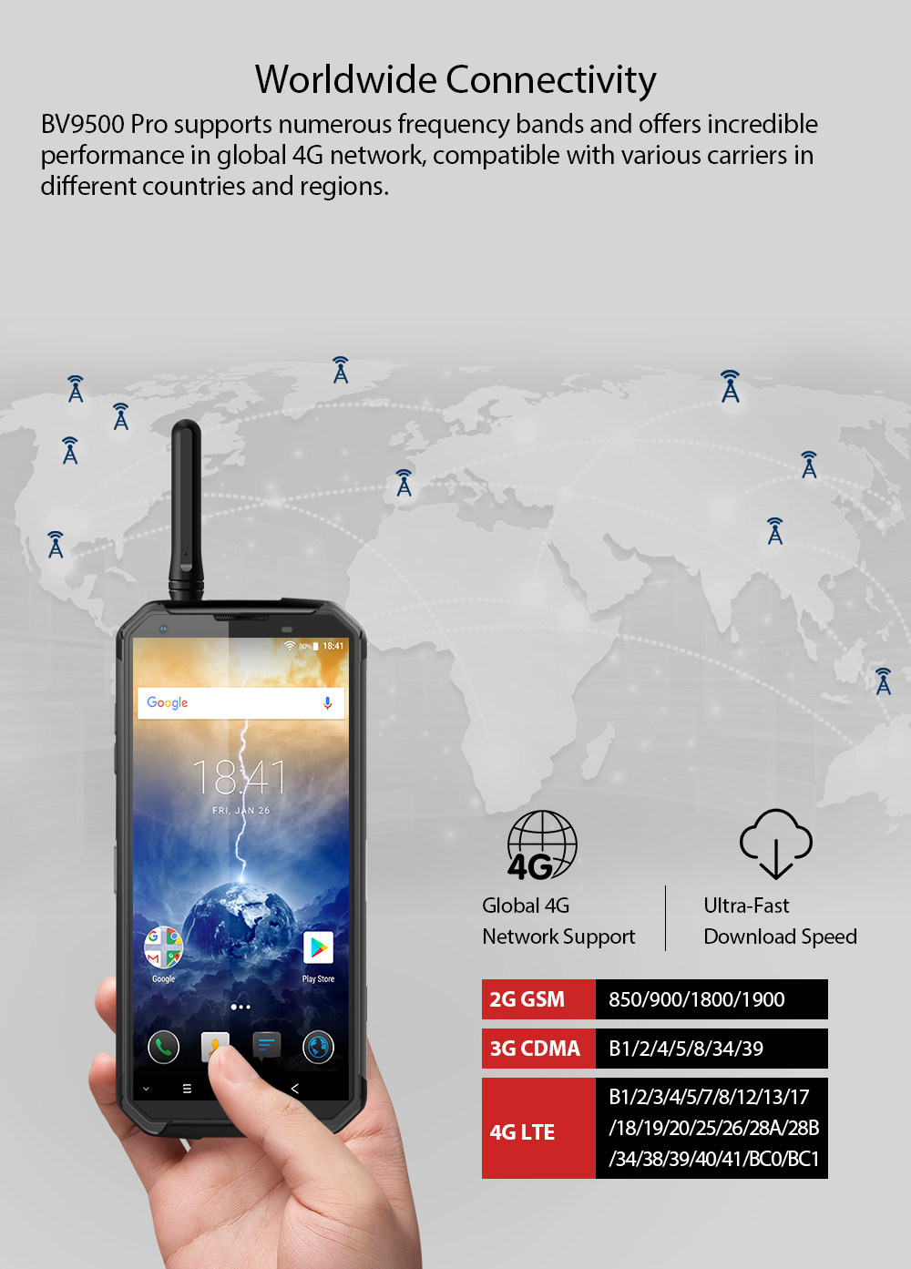[HK Stock]Blackview BV9500 Pro 5.7 Inch 4G LTE Smartphone Helio P23 6GB 128GB 16.0MP+0.3MP Dual Rear Cameras Android 8.1 IP68 Walkie Talkie Wireless Charging 10000mAh NFC - Black