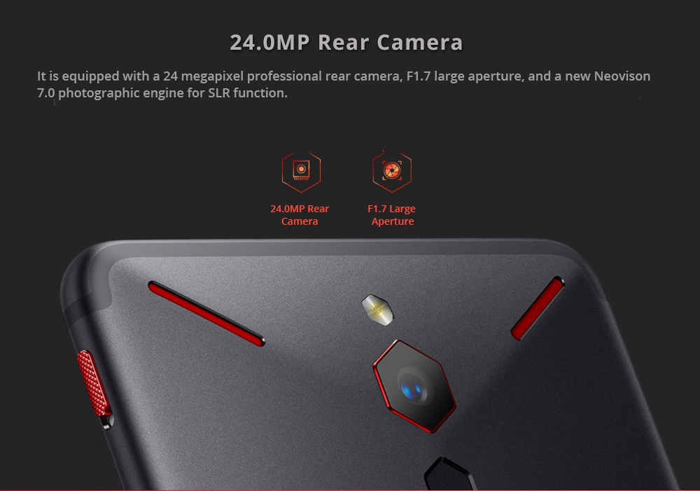 Nubia Red Magic 6.0 Inch FHD Screen 4G LTE Gaming Smartphone Snapdragon 835 6GB 64GB 24.0MP Camera Android 8.1 OS Type-C Touch ID OTG - Black