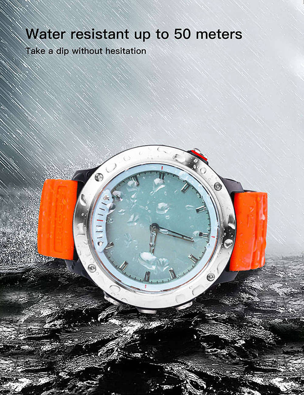 Makibes M5 Sports Smart Watch 5ATM Water Resistant Heart Rate Monitor Transparent Screen Luminous Dial TPU Strap - Orange