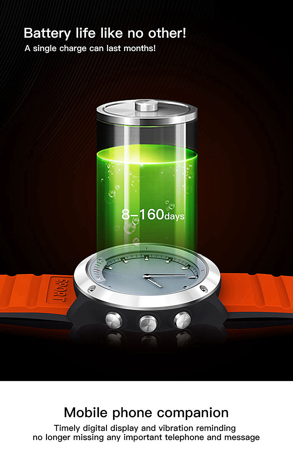 Makibes M5 Sports Smart Watch 5ATM Water Resistant Heart Rate Monitor Transparent Screen Luminous Dial TPU Strap - Orange