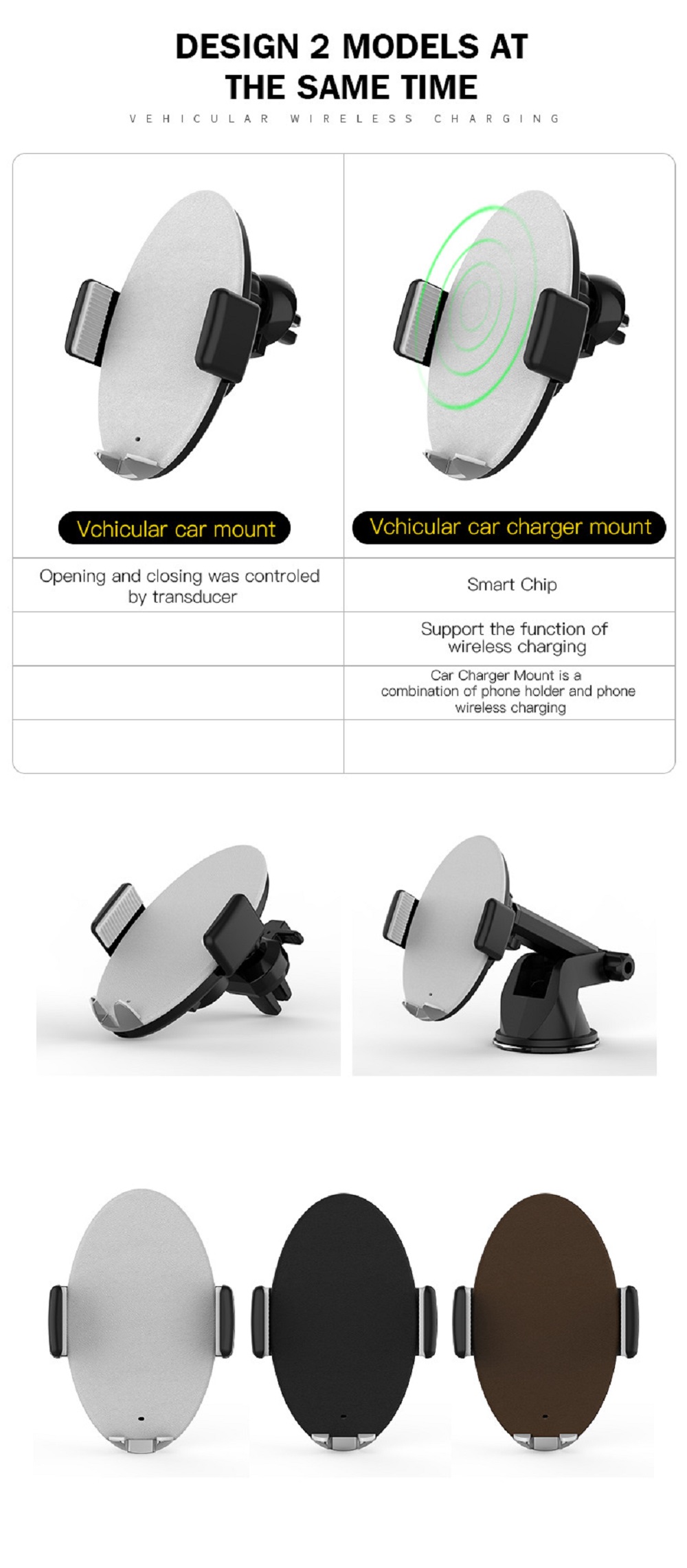 Smart Wireless Car Charger Mount Fast Charging Air Vent Phone Holder For 4.0-6.5 Inch Smartphone - Black