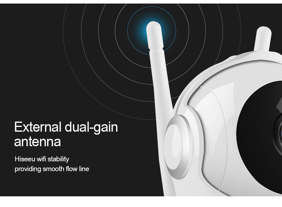 Hiseeu FE1 1080P 2MP Wifi IP Camera Video Surveillance P2P Home Security Dual-gain Antenna Cloud/TF Card Storage - White UK Plug