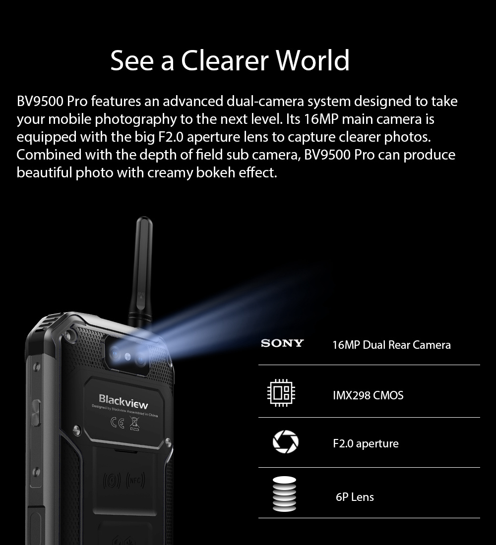 [HK Stock]Blackview BV9500 Pro 5.7 Inch 4G LTE Smartphone Helio P23 6GB 128GB 16.0MP+0.3MP Dual Rear Cameras Android 8.1 IP68 Walkie Talkie Wireless Charging 10000mAh NFC - Black