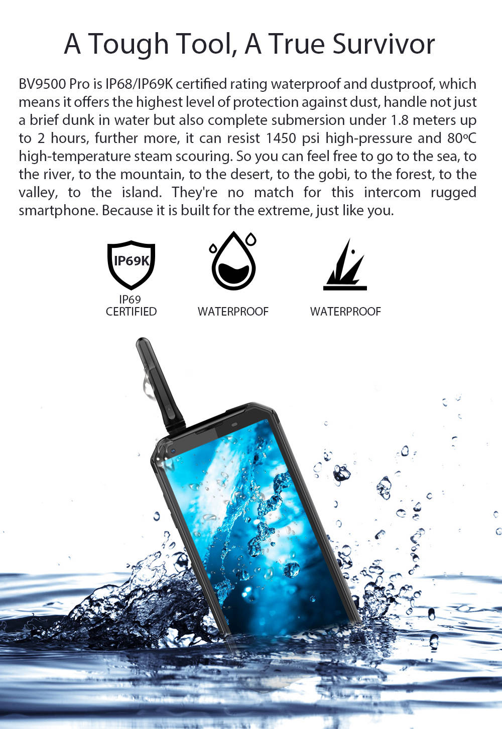 [HK Stock]Blackview BV9500 Pro 5.7 Inch 4G LTE Smartphone Helio P23 6GB 128GB 16.0MP+0.3MP Dual Rear Cameras Android 8.1 IP68 Walkie Talkie Wireless Charging 10000mAh NFC - Black
