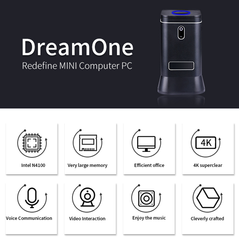 ECDREAM V6B intel Gemini lake N4100 4GB/64GB Mini PC Build-in MIC Speaker 2.0MP Camera AC WIFI Bluetooth Gigabit LAN USB3.0*4