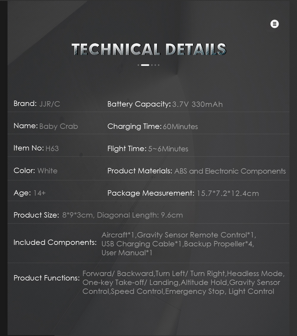 JJRC H63 BABY CRAB 2.4G RC Quadcopter with Gravity Sensor Control Altitude Hold Mode RTF - White