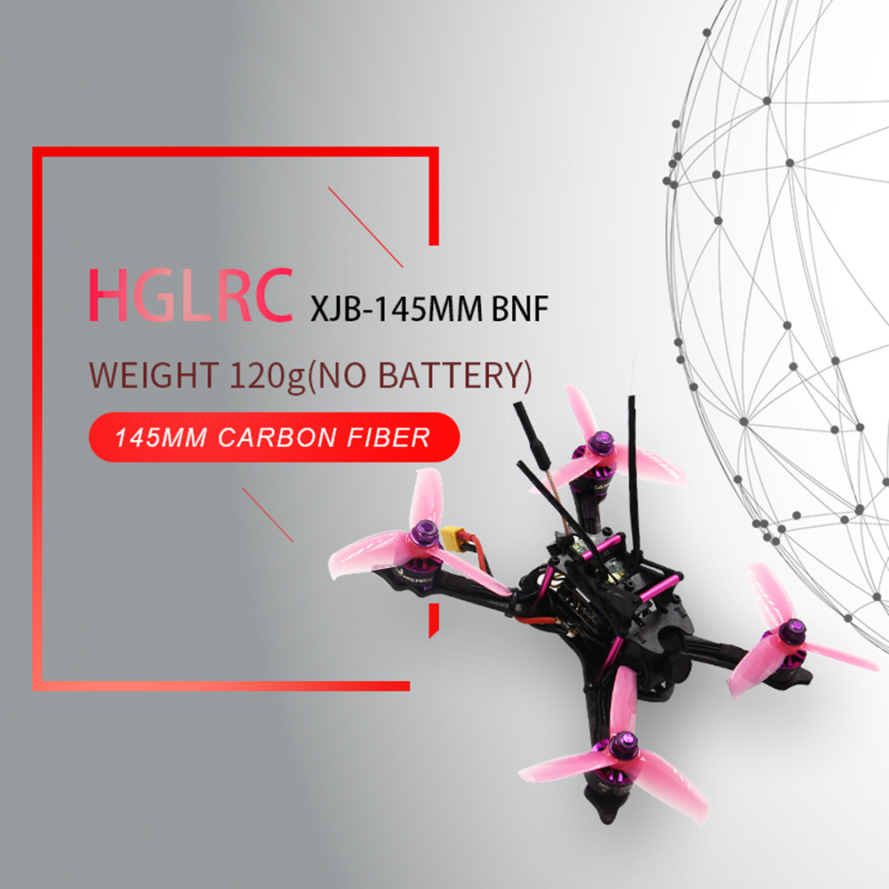 HGLRC XJB-145MM FPV Racing Drone F4 V2 FC OSD 28A 2-4S Blheli_S BB2 4In1 ESC 5.8G 48CH VTX Frsky XM+ Receiver BNF-Purple