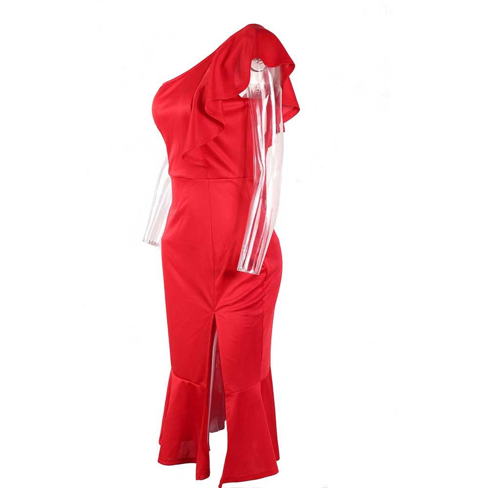 Women Slim Strapless Asymmetrical Ruffle Dress Size S - Red