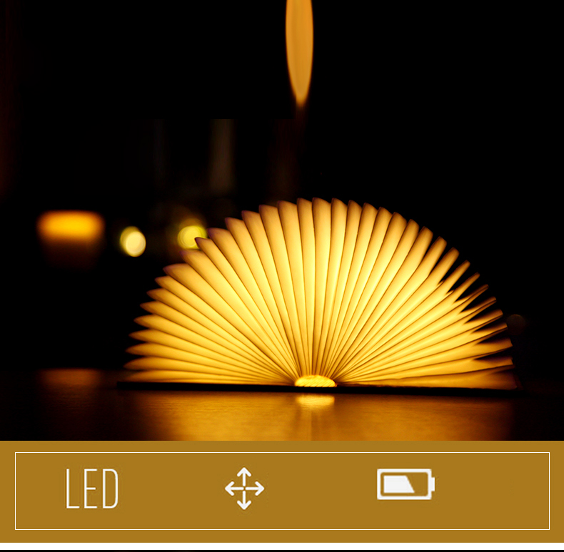 Wooden Foldable Book Shaped LED Night Light Warm Light