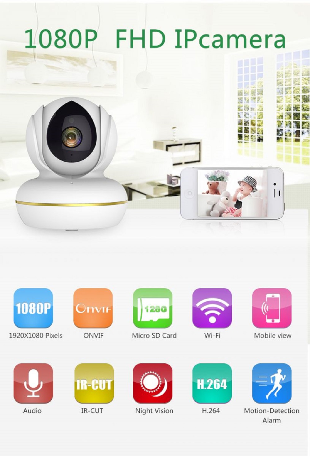 Vstarcam C22S 1080P Wifi IP Camera Infrared Night Vision Monitor Video Two-Way Audio - White EU Plug