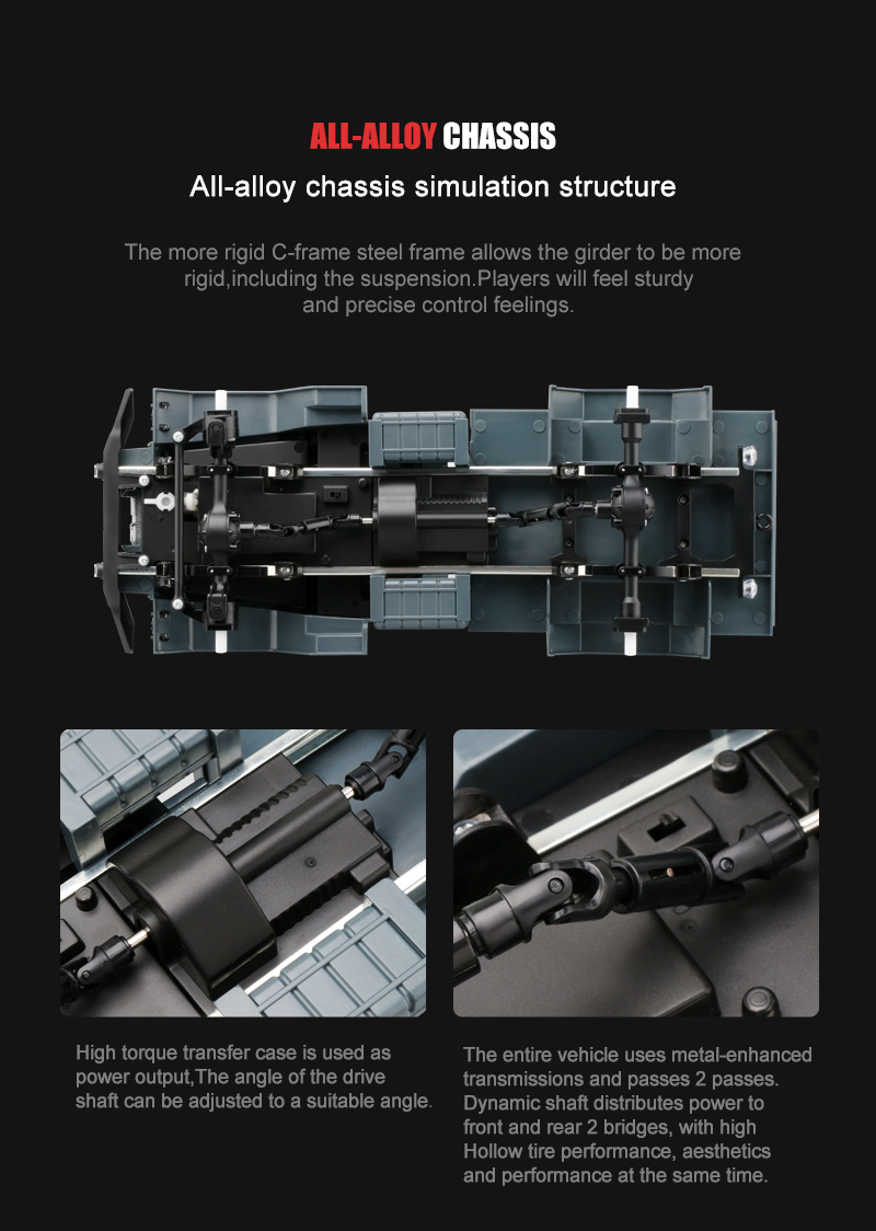 JDRC JD002A 2.4G 1:12 4WD Brushed Off-road Military Truck RC Car with LED Light RTR - Red